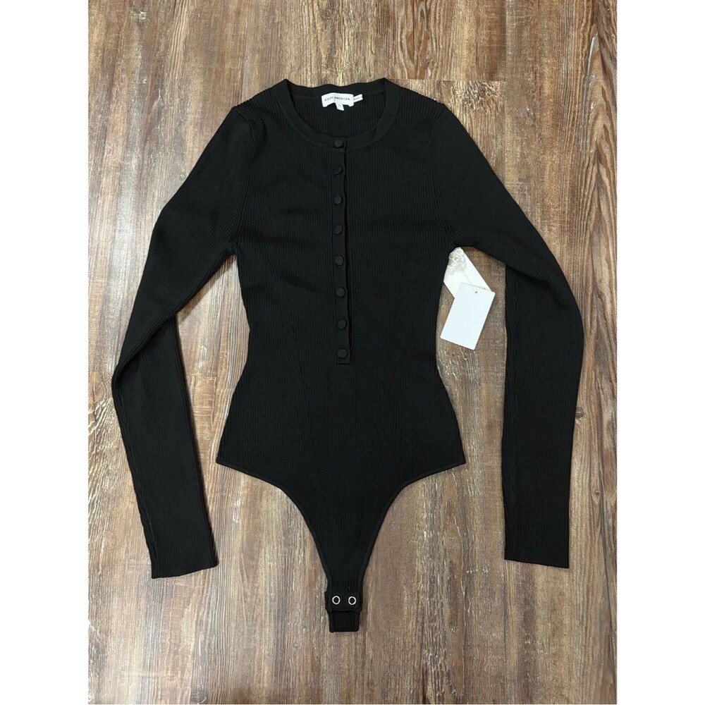 NWT Good American Black Henley Button-down Ribbed Bodysuit Size 1/Small Preppy